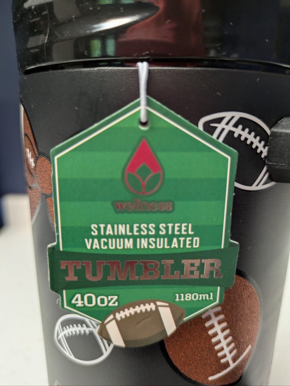 Glittery Football & Bows Print Travel Tumbler with Handle Removable Straw Topper - Picture 9 of 14